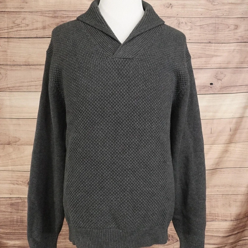Roundtree & Yorke Sweater Mens 2XL Gray Shawl Collar Cotton Pullover Knit